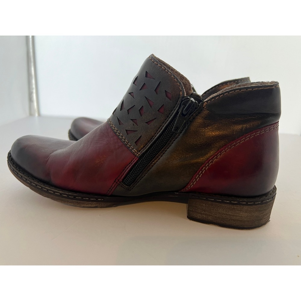 Remonte Womens Burgundy Brown Leather Laser Cut Ankle Boots Dual Zip Size 37